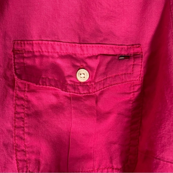 Tommy Hilfiger Women's L Button Down Shirt Tab Sleeve Barbiecore Preppy - Picture 5 of 9